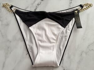 Victorias Secret Swim Bikini Bottom Chain Brazilian Nwt Black White Medium M